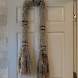 Luxurious Fur Scarf in Brown and Gray with 6 fur strand on each end.